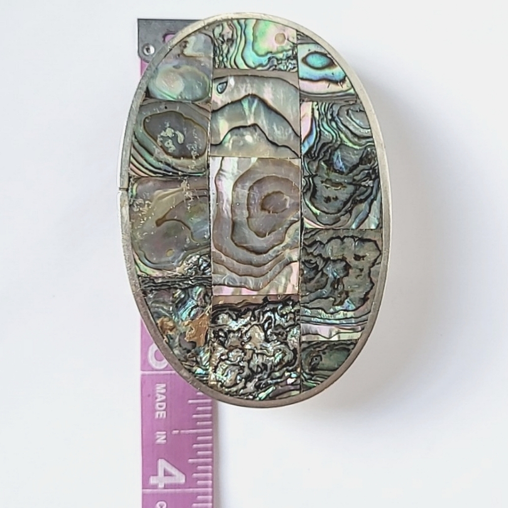 Abalone & Alpaca Silver Belt Buckle UNISEX VINTAGE - Picture 7 of 9